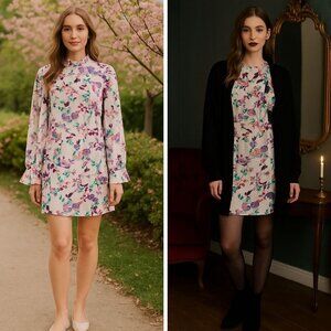 Saloni Woman Floral Silk Mini Dress Size 8 Romantic Luxury Resort Cocktail